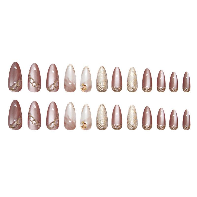Brown smudge diamond cat's eye sparkle romantic autumn and winter three-dimensional metal atmosphere wearing armor diamonds 24 pieces