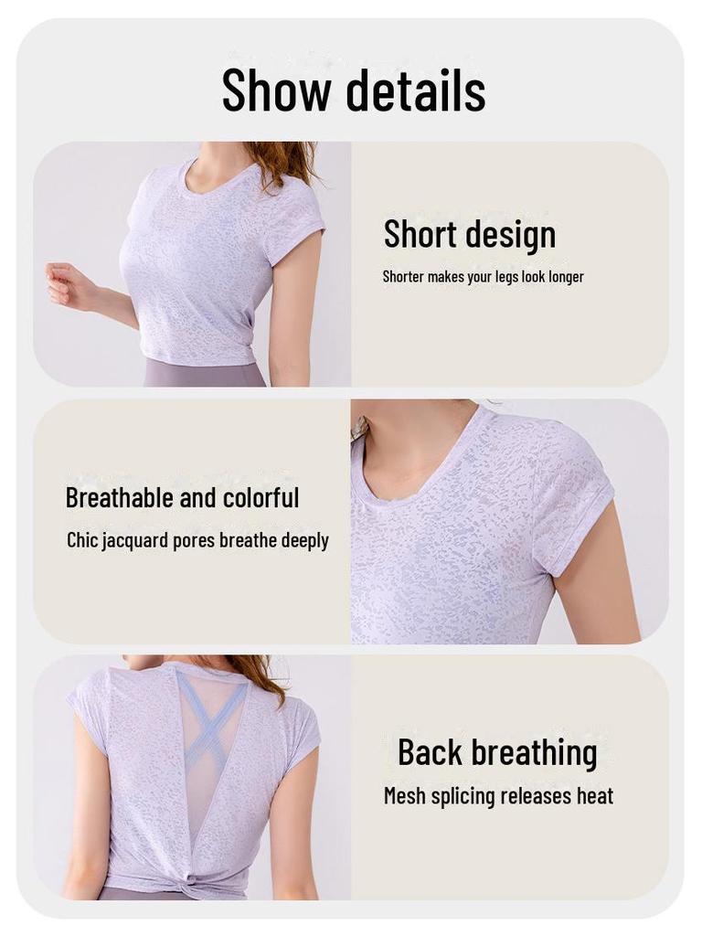 Damen Sommer Mesh Kurzarm Twist Yoga Top