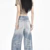 Women's Light Blue High-Waisted Ripped Straight-Leg Jeans - Street Style, Autumn/Winter, Loose Fit, Slimming Effect.