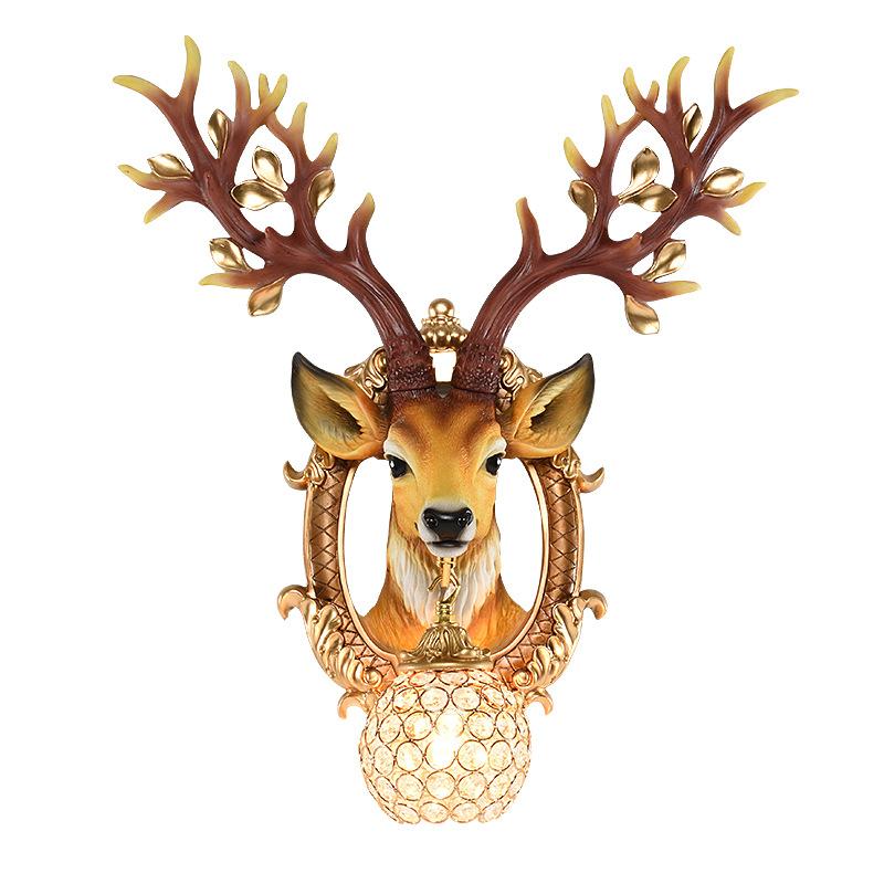 Vintage Wall Lamp Creative Deer Head Living Room Wall Hanging Lamp Bedroom Hallway Crystal Lamp