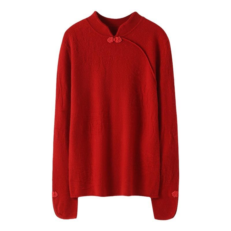 

Plate Half Turtleneck Cashmere Sweater Autumn and Winter New Style Women s Slim Fit Chinese Style Plum Bamboo Solid Color Pullover Sweater XL
