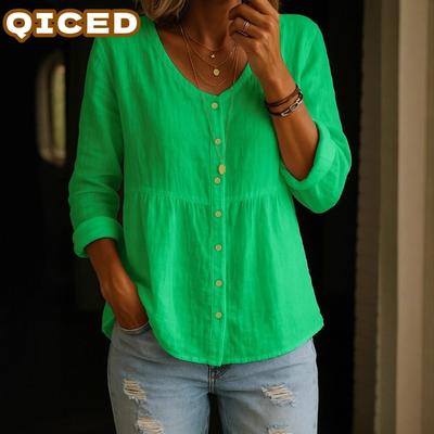 Women's Fashion Casual Solid Color Print Long Sleeve V Neck Blouses & Shirts Unique Design