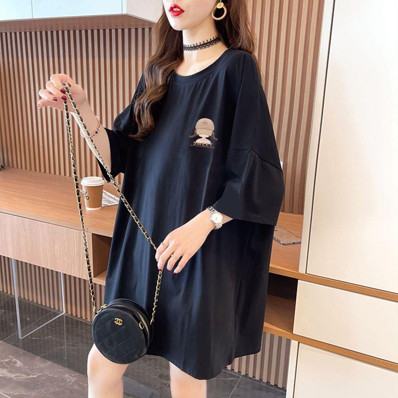 Women's Oversized Cotton T-shirt Sweet Cartoon Print Short Sleeve Casual Top