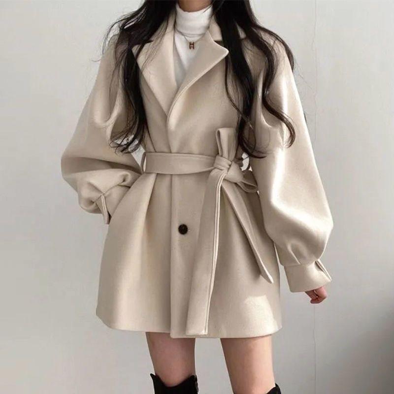 Sense for Petite: Women's Trendy Loose Fit Wool Coat, Korean Style, Mid-Length, Autumn/Winter 2025.