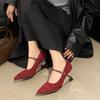 Fashion Luxury Rhinestone Covered Mary Jane Shoes Woman Elegant Pointed Toe Wedge Heel Pumps Ladies Evening Party Bling Shoes