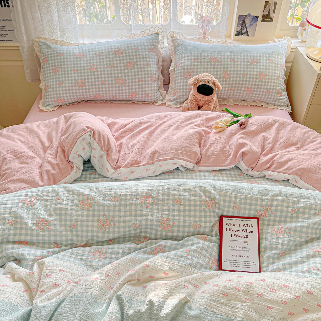 Princess Bedding Set Ruffle Lace Quilt Cover Romantic Bedclothes Woman Girls Home Decor Duvet Cover Set Korean Style Floral