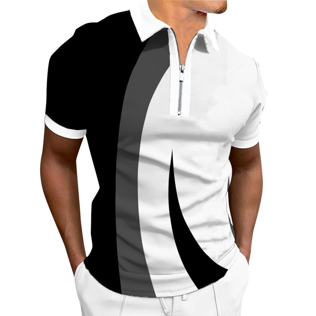 Summer Fashion męska koszula z krótkim rękawem Zipper Fashion T-Shirt męski kardigan
