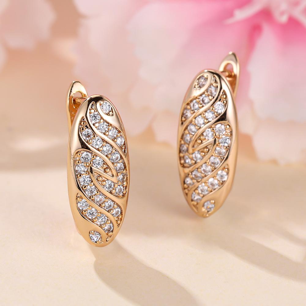 1 Pair Vintage Gold Color Oval Geometric Drop Earrings for Women Luxury Zircon Jewelry
