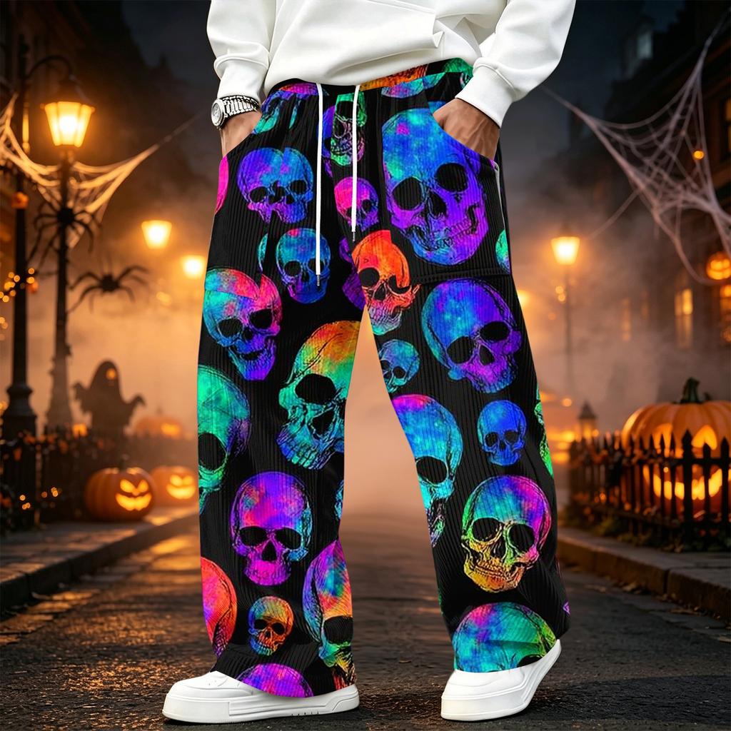Men's Corduroy Casual Straight Leg Pants with Elastic Waistband and for Halloween