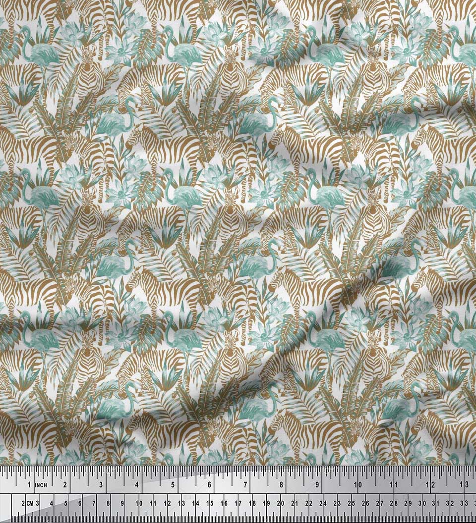 

Японська креп-атласна тканина Soimoi з тропічним листям, принтами на тканині з тваринами фламінго та зебри розміром 42 дюйми 42 Inch Wide - Poly Crepe коричневий