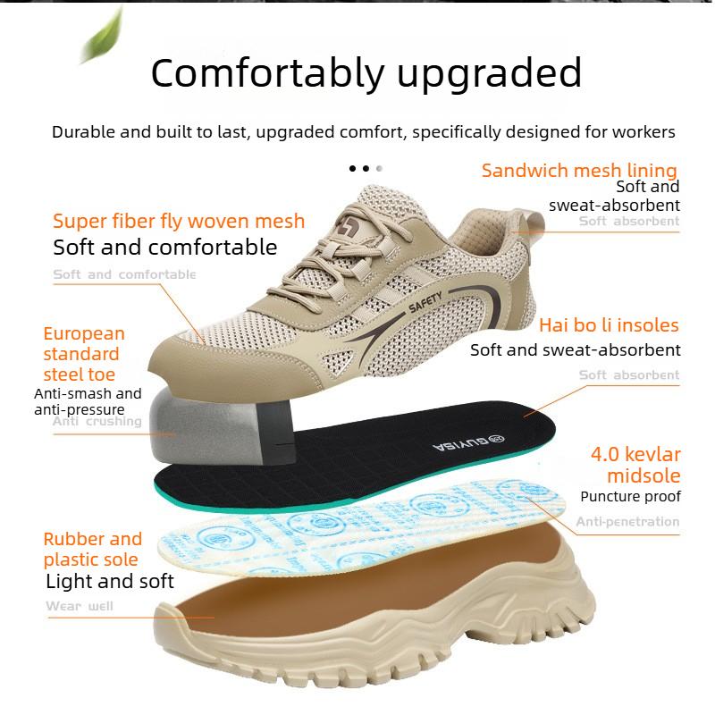 lightweight summer mesh work shoes breathable safety shoes steel toe cap industrial tennis shoes for men protective toe sneakers