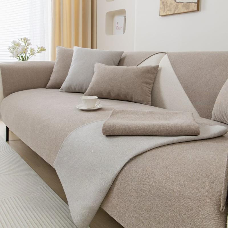 Solid Color Linen Sofa Cover New Modern Simple Comfortable Soft All Season Universal Anti Slip Skin Friendly Soft Sofa Cushion
