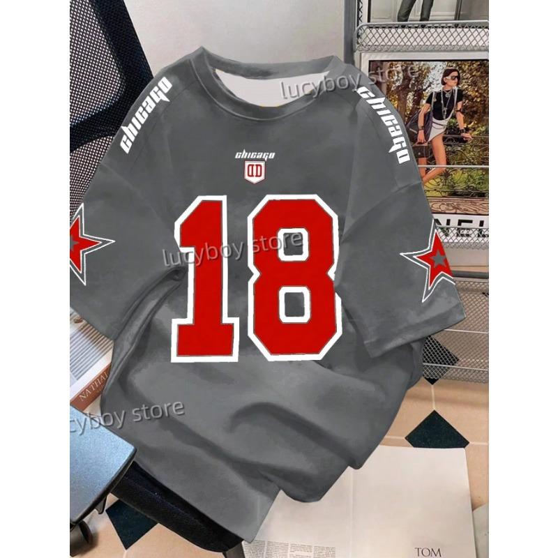 Mens 3D Number 18 Printed Short Sleeve T Shirt Man V Neck Sportwear Brooklyn Racing Football Tee Vintage Casual Tops Men Clothes