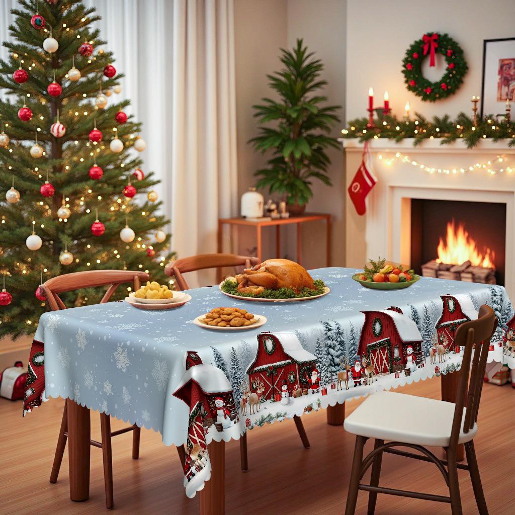 Christmas Atmosphere Snowflake Farm Tablecloth, Waterproof, Oil-Proof, Wash-Free And Anti-Scalding Table Mat, Household Coffee Table Table Cloth