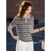 Women's Retro Striped Polo Knit Top