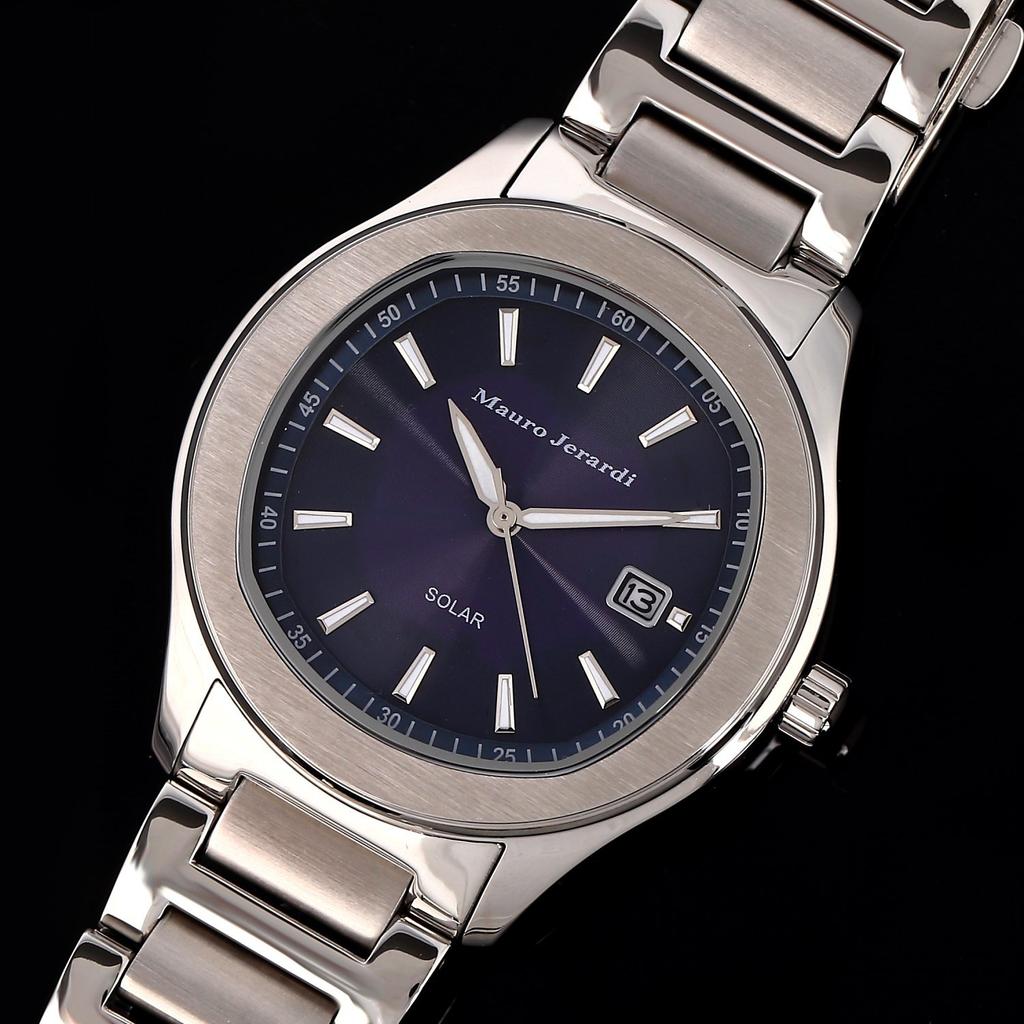 [Mauro Gerardi] MJ053-2 Men's Solar Watch with 3 Hands and Date, Silver