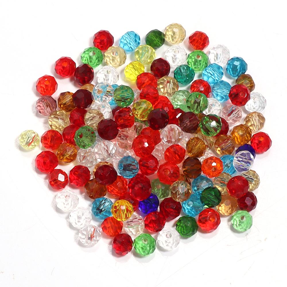 50-200pcs Faceted Crystal Beads 3/4/6/8/10mm Transparent Mixed Color Glass Loose Beads For Jewelry Making DIY Bracelets Necklace