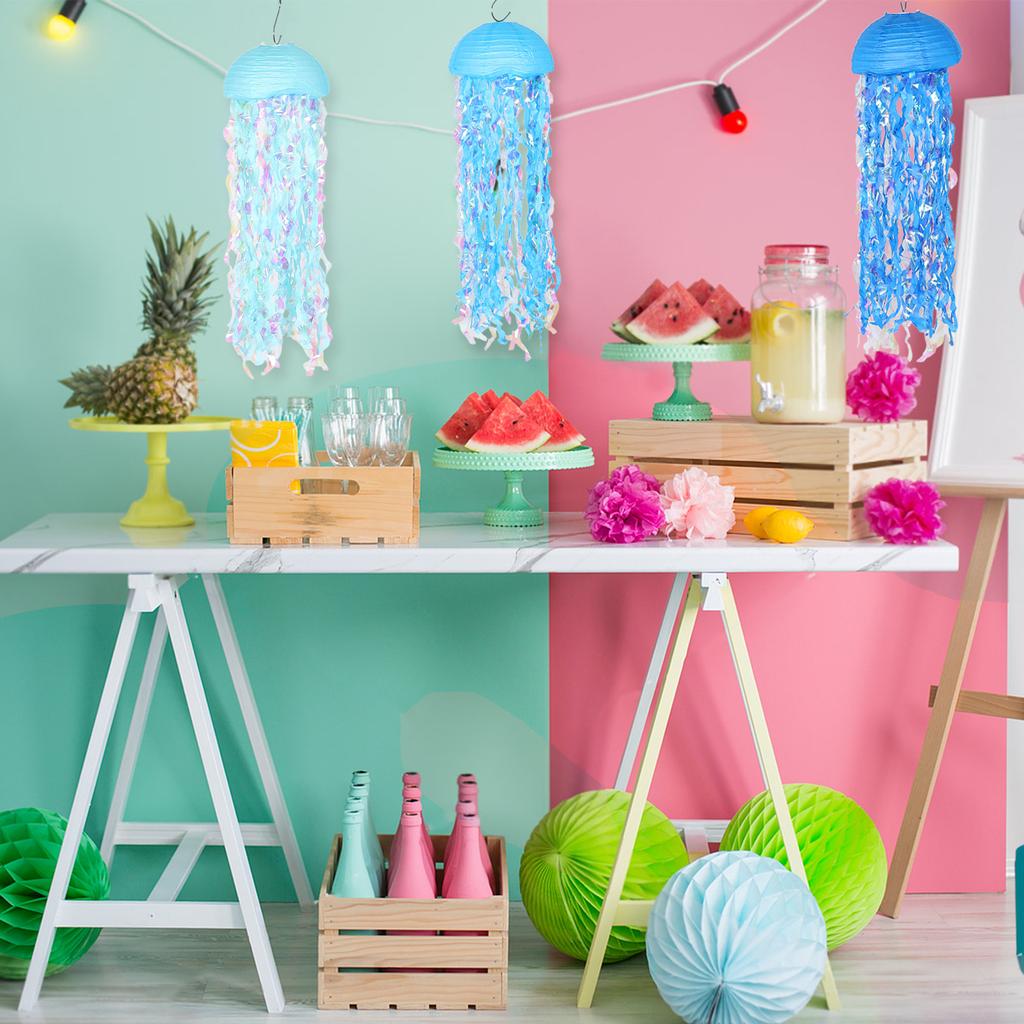 6Pcs Jellyfish Paper Lanterns Hanging Ocean Decor Mermaid Theme Gradient Lights for Under The Sea Party Indoor Outdoor Use