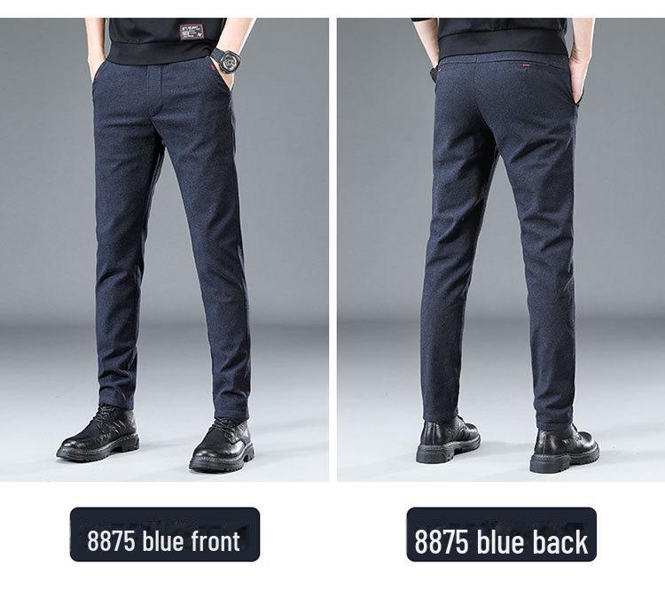 Pánské zimní silné teplé strečové ležérní kalhoty - plyšové, rovné, volného střihu, módní kalhoty