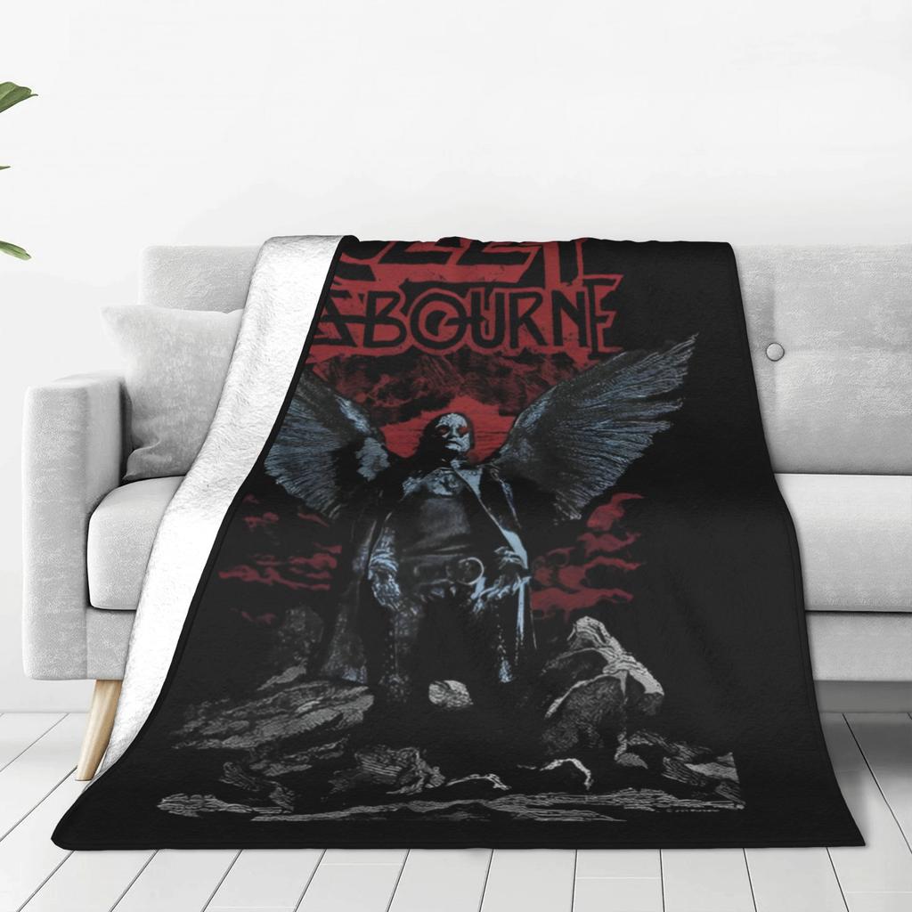 Ozzy Osbourne Angel Wings Blanket Black Sabbath Picnic Flannel Bedding Throws For Living Room Super Warm Bedspread Birthday Gift