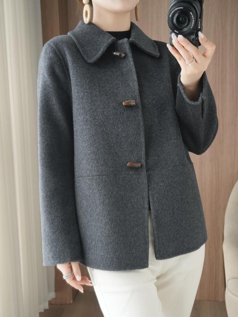 West 25 Neuer Petite Doppelseitiger Wollmantel - Damen Locker Revers Herbst/Winter Oberbekleidung