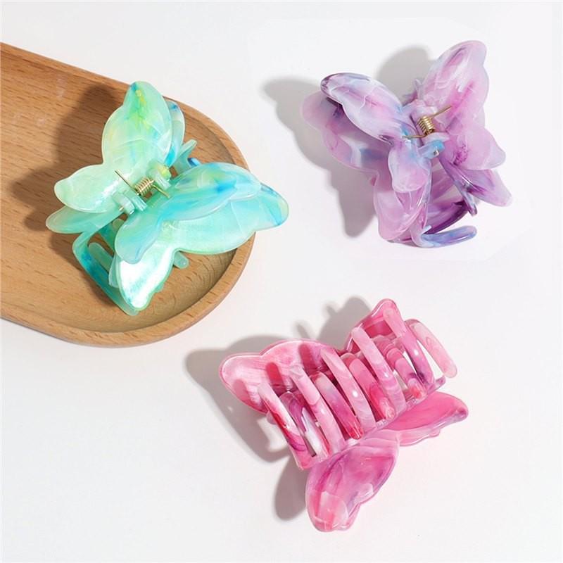 Gradient Butterfly Claw Hair Clip - Fashionable Marble Texture Updo Accessory