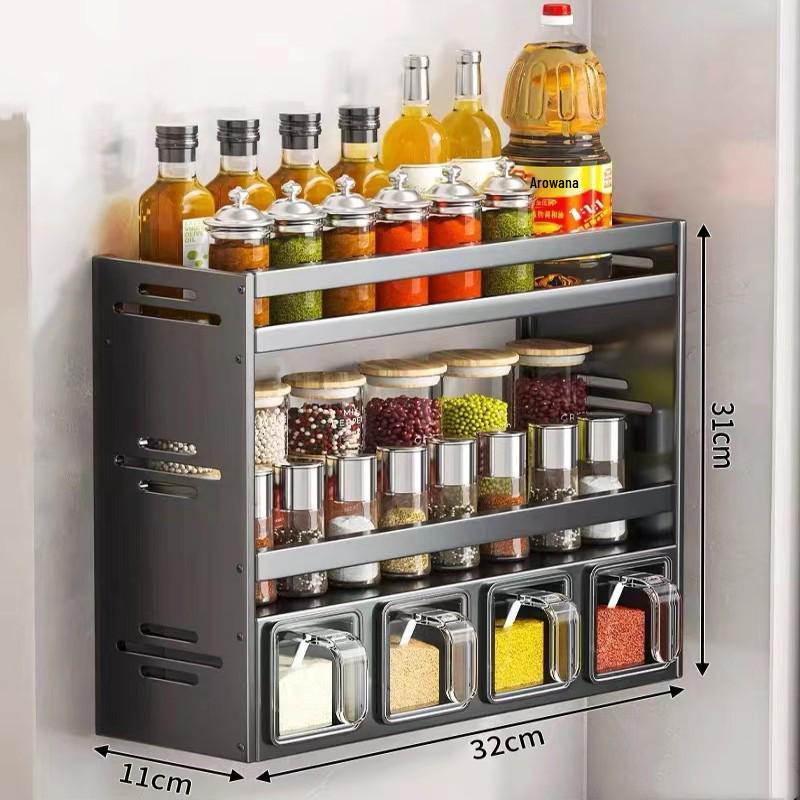 Wall-Mounted Kitchen Spice Rack: Multifunctional Organizer for Condiment Jars and Bottles
