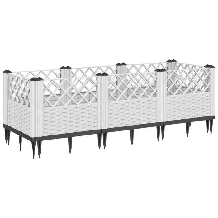 VidaXL Jardinière avec piquets blanc 123,5x43,5x43,5 cm PP, bac à fleurs, support de jardinière, support de fleurs, bac à 368020