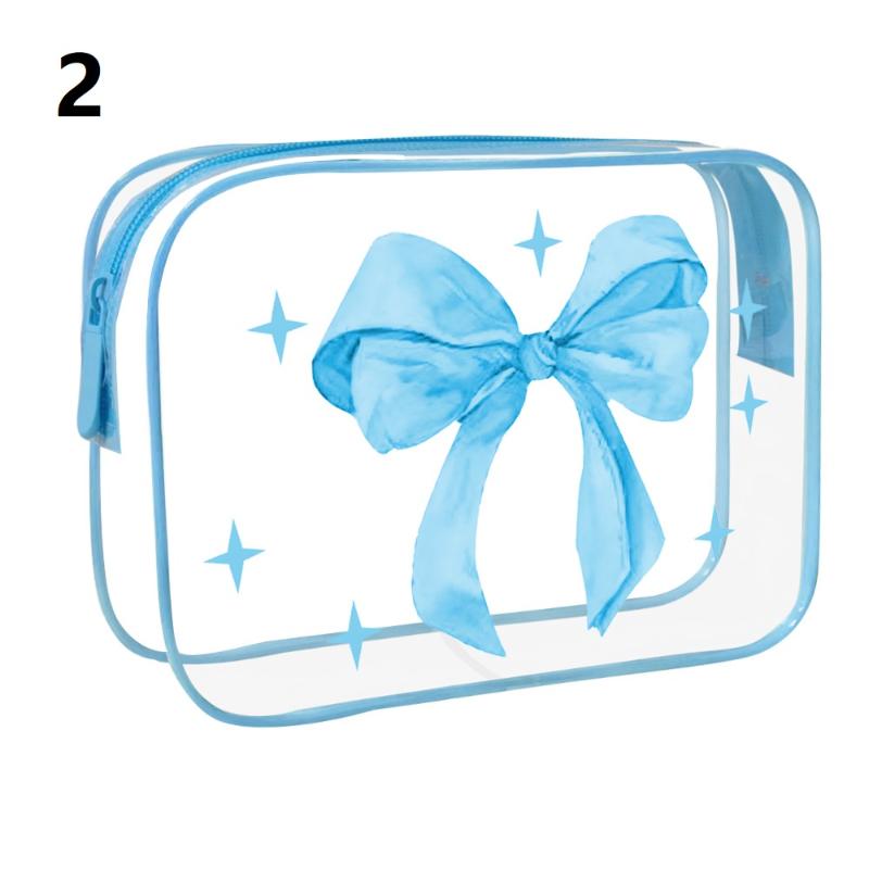 

All Over Print Waterproof Pvc Nylon Pouch Bows Makeup Bag Transparent Toiletry Zipper Pouch Bow Clear Cosmetic Bags 2