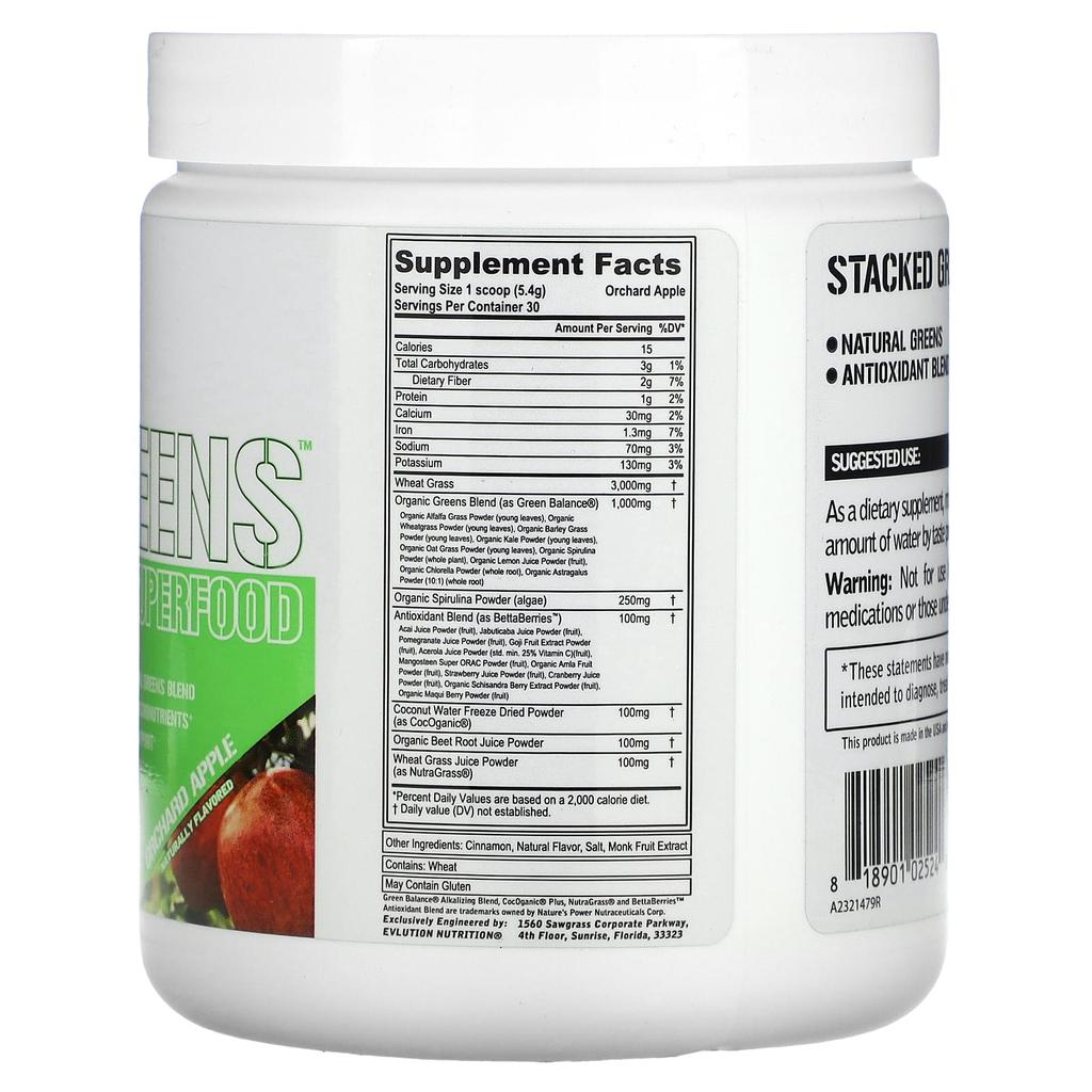 Stacked Greens Natural Superfoods, Orchard Apple Flavor, 162G(5.7Oz)