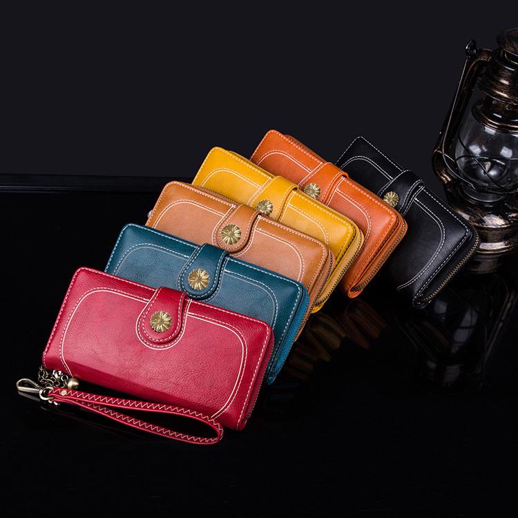 Frauen Brieftasche Vintage Kupplung Hohe Qualität Leder Weibliche Lange Brieftasche Retro Zipper Geldbörse Riemen Geldbörse