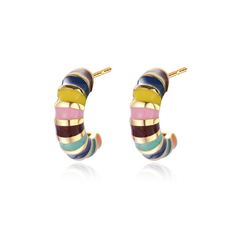 Small Rainbow C-shaped Earrings Colored Glue Drop Earrings Dopamine Accessories for Women Semi-circle