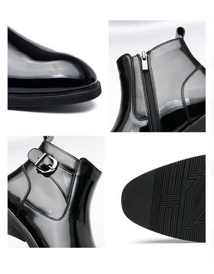 Men's Winter Chelsea Boots: High-Top British Style Patent Leather Pointed Toe, Korean Trend Versatile Martin Boots