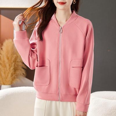 Women's Spring and Autumn Thin Solid Color Pocket Zipper Cardigan Sweatshirt