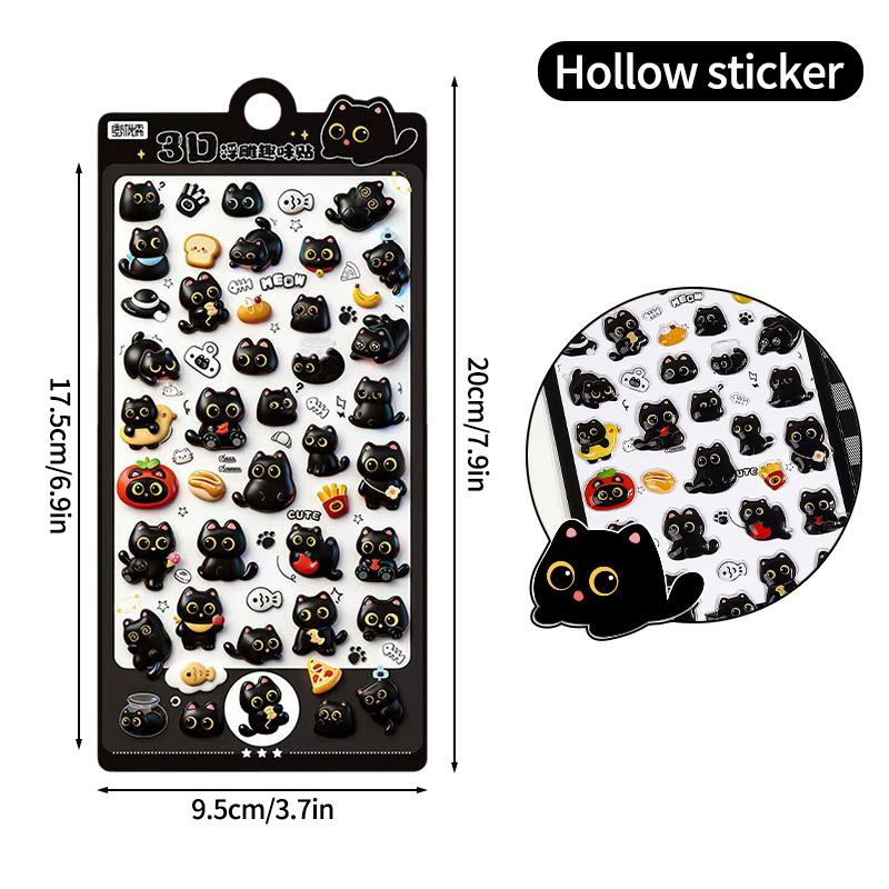 Black Cat 3D Relief Sticker  Cartoon Animal Jelly Sticker Bonbon Drop Seal Sticker forDIY Scrapbook Laptop Phone Case Party Gift