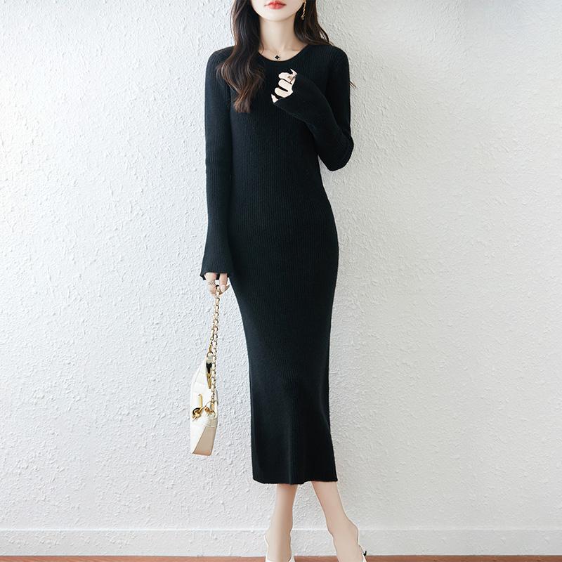 Women Sweater Dress 100% Wool MODERN NEW SAGA O-neck Knit Long Pullover Winter Jumpers Wool Long Dress Female