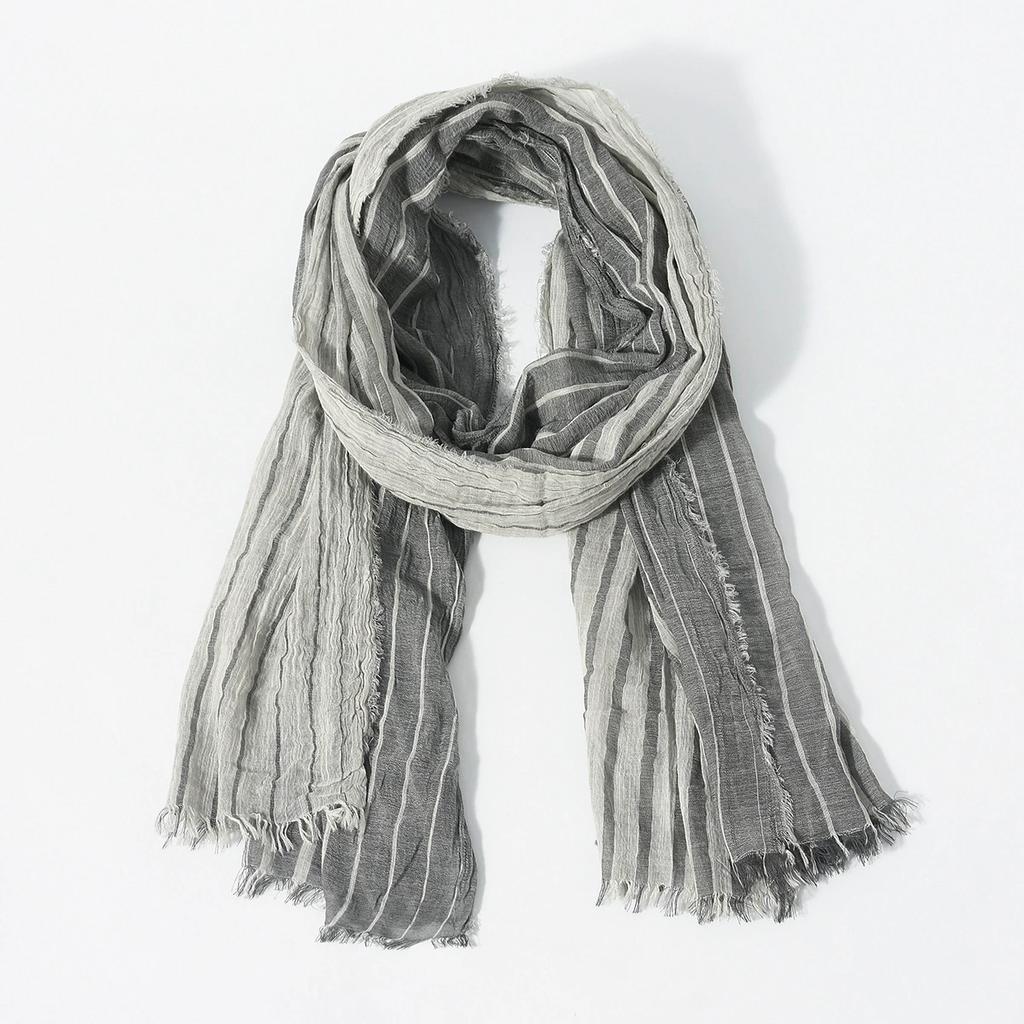 Men's New Gradient Vertical Striped Oversized Scarves Distressed Fringe Yan Dyed Scarves Cotton Warm Scarf For Men
