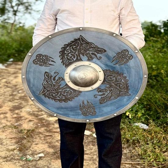 

Деревянный щит викинга с волком, 45,72 см, готовый к бою, подарок для мужчин, щит для косплея викинга, скандинавский щит, подарок на Хэллоуин