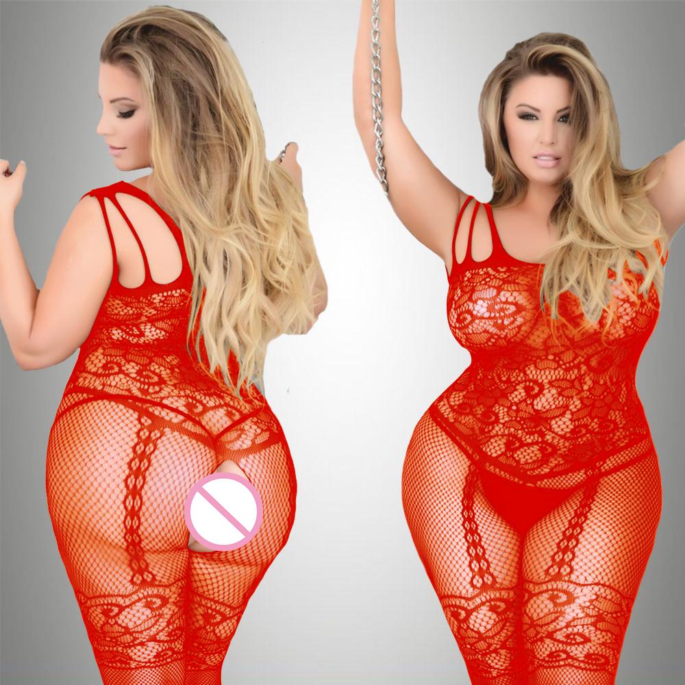 Plus Size Sexy Bodystocking Erotic Lingerie Mesh Open Crotch Bodysuit Women Crotchless Underwear Costumes Catsuit Sleepwear