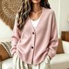 Women's Cardigan Sweater with V-Neck Button Front Long Sleeve Loose Fit Knit Casual