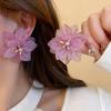 Korea Super Fairy Pink Translucent Flower Petals Stud Earrings for Women Exaggerated Romance Summer Vacation Jewelry Accessories