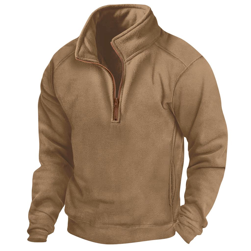 Stand Collar Half Zip Long Sleeve Hoodie Pullover Men Sports Shirt Athletic