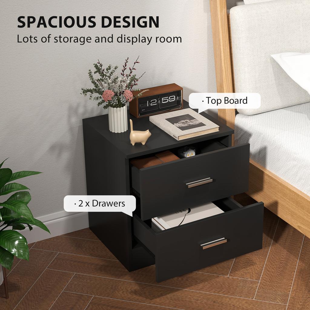 Modern Bedside Table Beside Cabinet With 2 Drawers For Bedroom Living Room Black