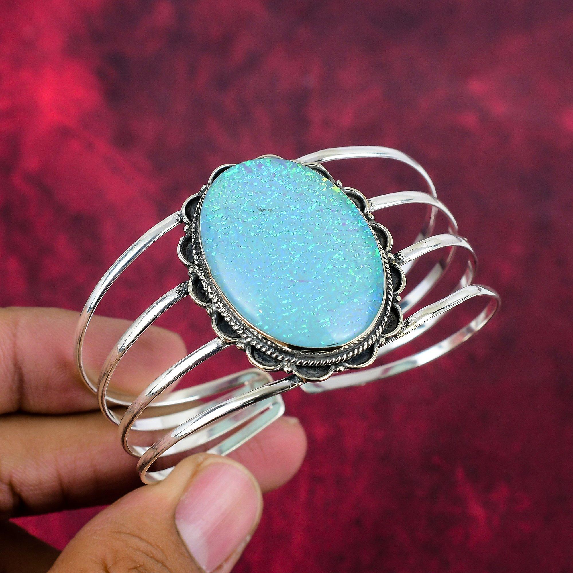 

Ювелирные изделия ручной работы из голубого триплетного опала с драгоценными камнями, браслет из стерлингового серебра 925 пробы с уникальным дизайном, для женщин Adjustable синий