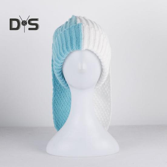 Cappello a Maglia Invernale Lungo con Decorazione Orecchie da Coniglio Colore a Contrasto Unisex Spesso Caldo Alta Elasticità Antivento Copricapo Cappello per Clima Freddo per Sci e