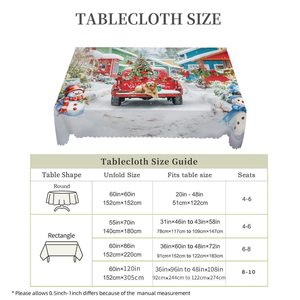 1 Piece Christmas-Themed Tablecloth, Multiple Sizes, Cute Truck And Puppy Pattern Decorative Tablecloth, Printed Tablecloth, Christmas Party Gathering