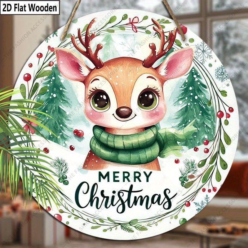 Christmas Decoration Sign,indoor Hanging decorations,2D Flat Wooden Products with Deer pattern,Christmas Gifts for Friends and Family