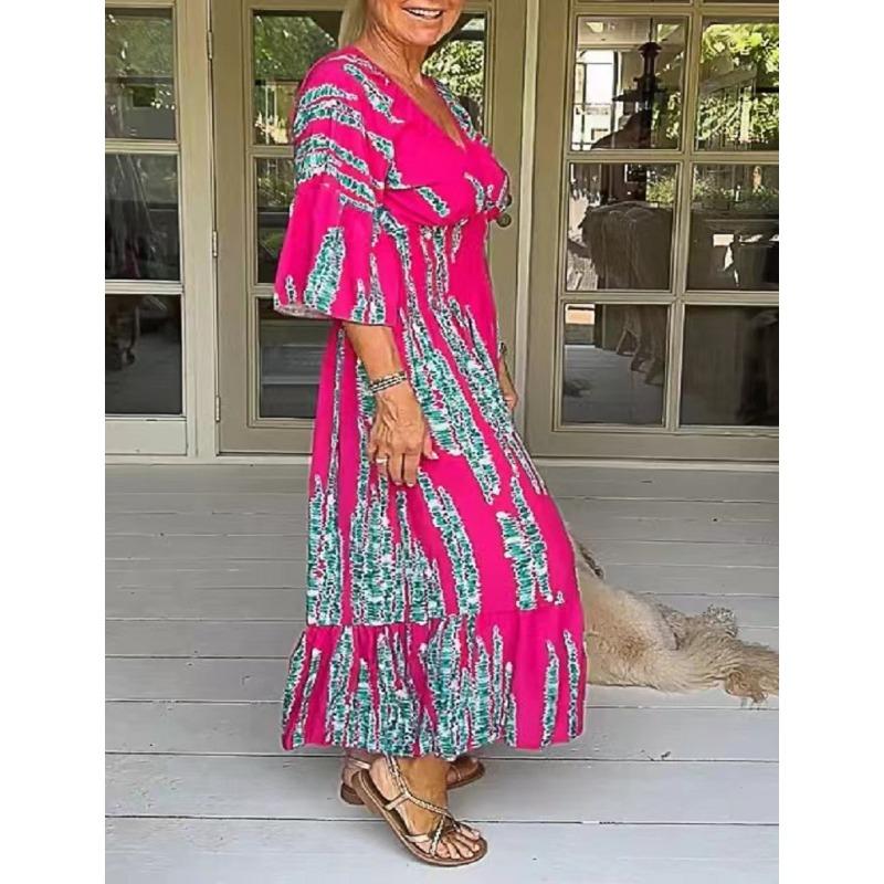 Summer Fashion V-neck Dress Women's Printed Dress Fashionable and Elegant Dress