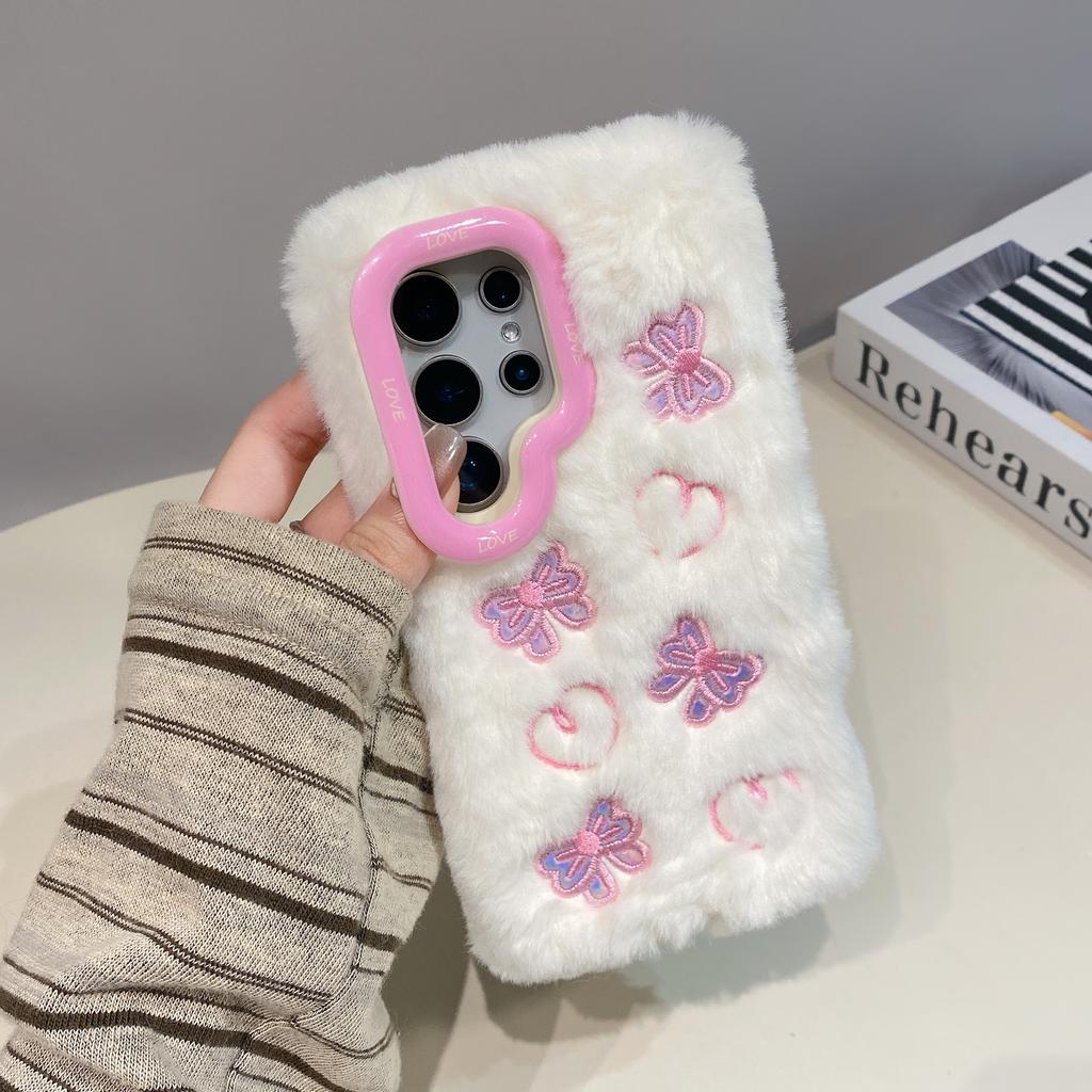 3D Plush Bow Love Fashion Phone Case For Galaxy S25 24 23 22 21 20 10 Ultra Plus S9 A23 06 26 35 36 A53 A54 A55 A56 Note 10 9 8 Case Girl Cute Winter