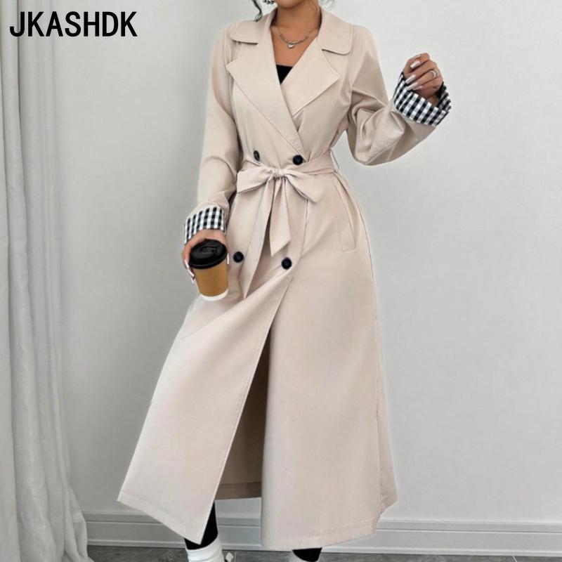 JKASHDK Damenmode Casual Plaid Print Herbst Winter Langarm POLO Neck Jacken & Mäntel